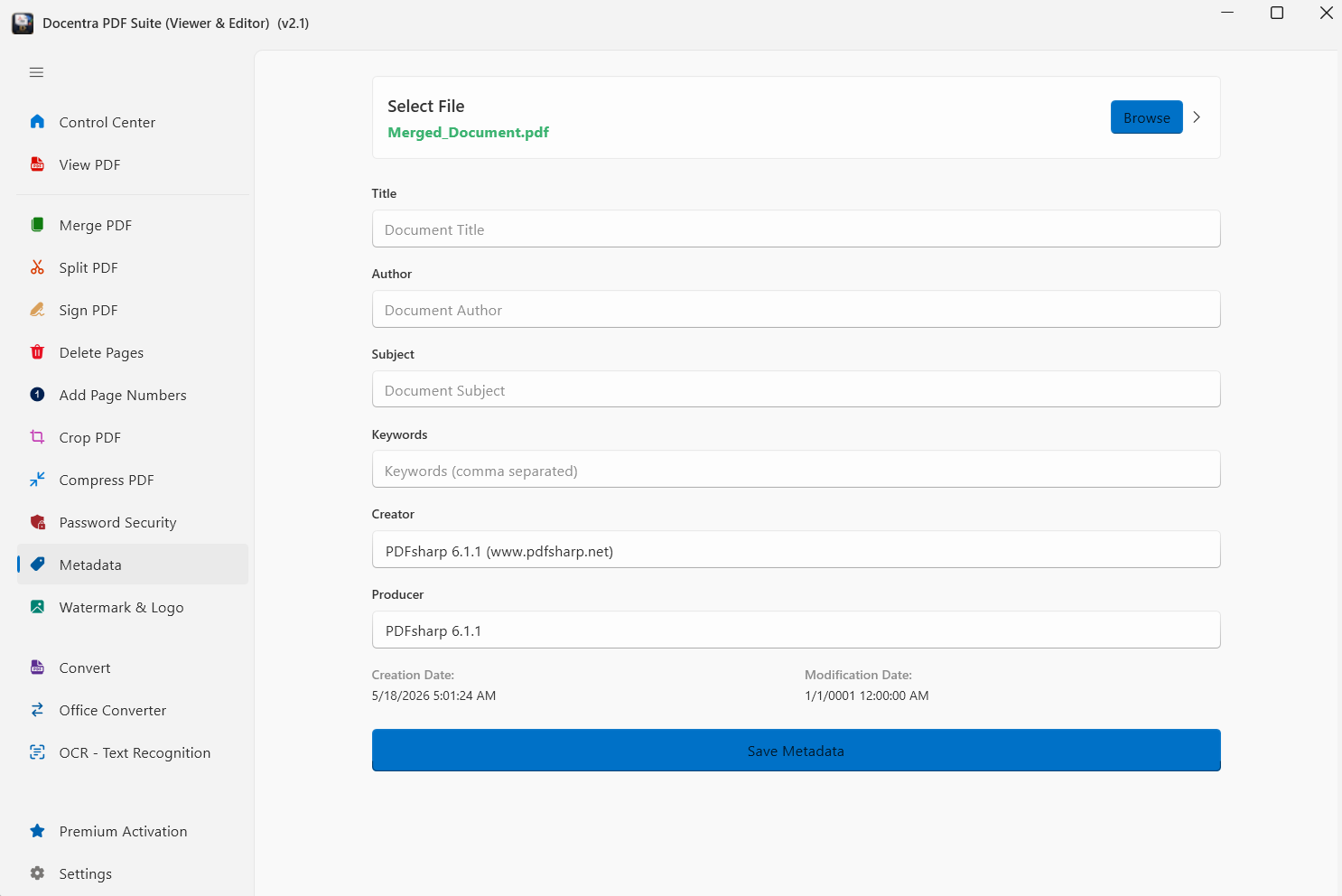 Docentra Metadata Cleaner Screen